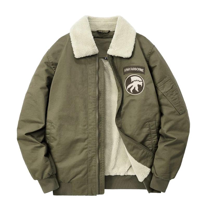 Herren Pilotenblouson mit Teddyfutter, gestickten Patches und Canvasaußenstoff Nord Taschen
