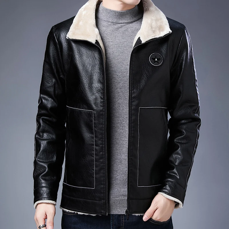 Herren Pilotenblouson in Lederoptik mit Sherpa-Innenfutter und Stehkragen Nord Taschen