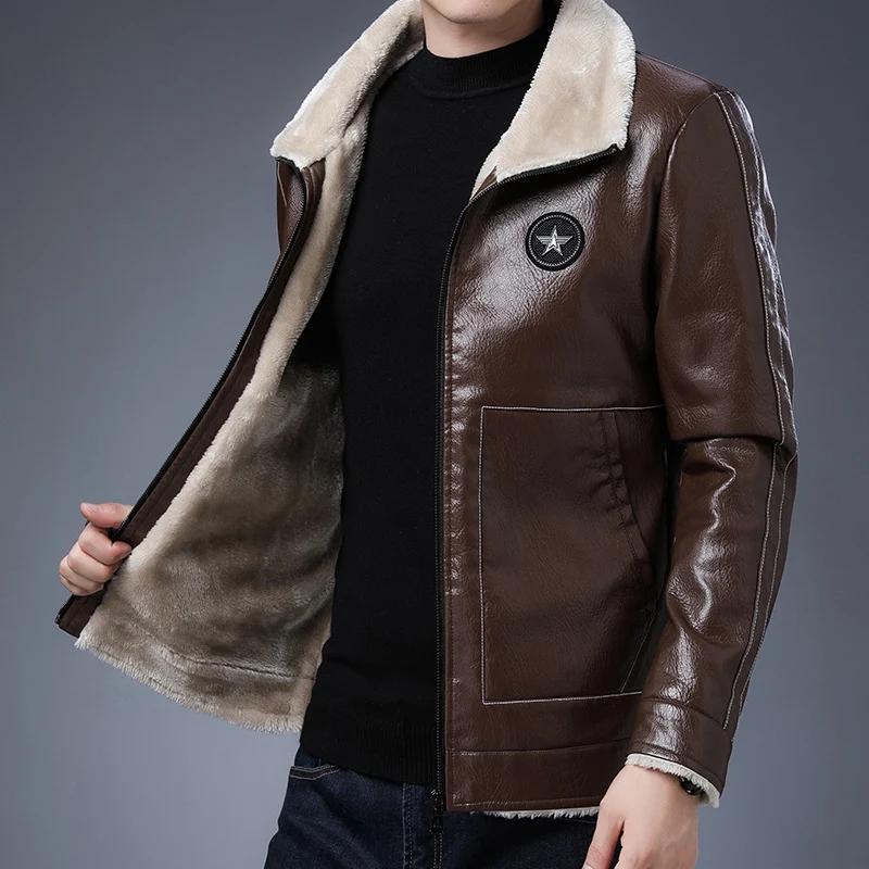 Herren Pilotenblouson in Lederoptik mit Sherpa-Innenfutter und Stehkragen Nord Taschen