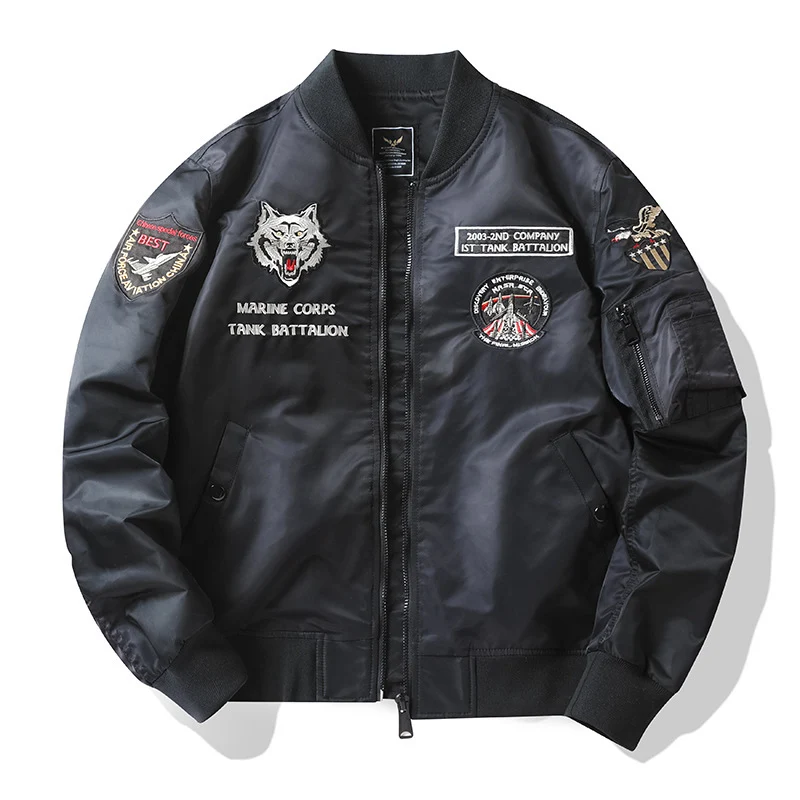Herren Pilotenblouson im Fliegerstil mit gesticktem Panzer-Motiv und Ärmeltasche Nord Taschen