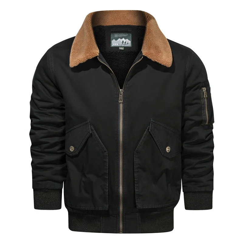 Herren Pilotenblouson im Canvas-Utility-Stil mit Sherpa-Kragen und Ärmeltasche Nord Taschen