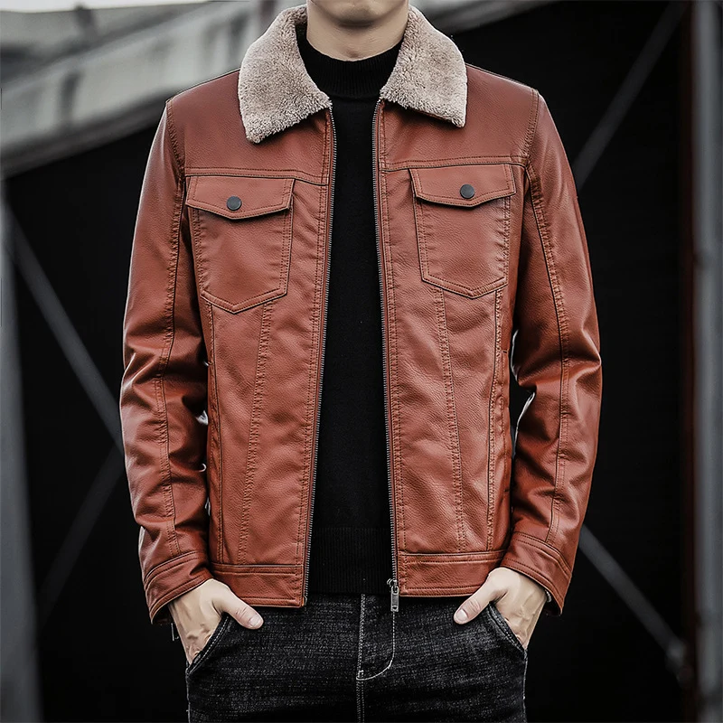 Herren Pilotenblouson aus Lederoptik mit Teddykragen und Utility‑Details Nord Taschen