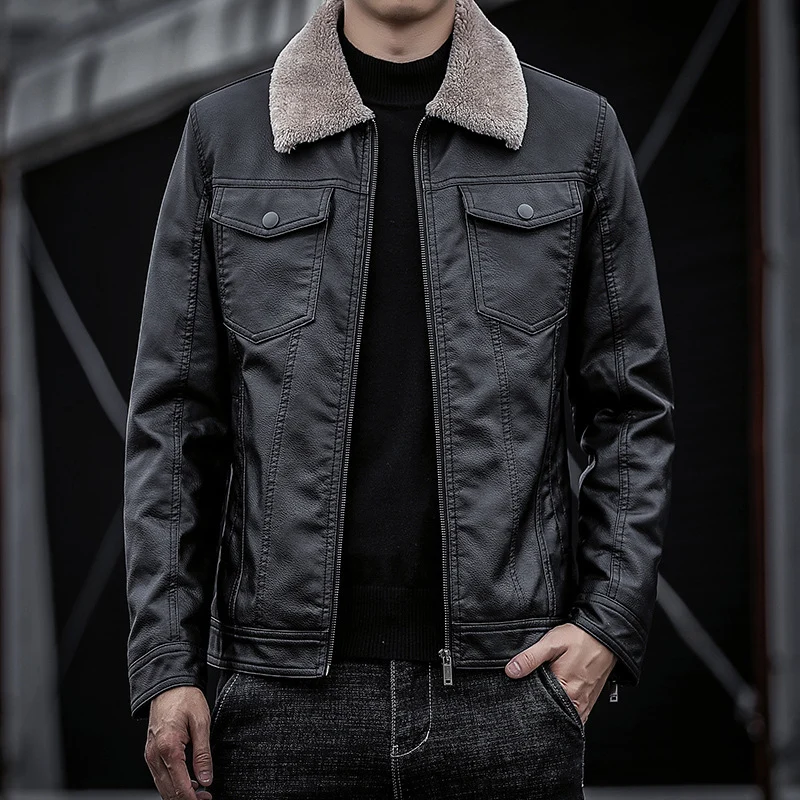 Herren Pilotenblouson aus Lederoptik mit Teddykragen und Utility‑Details Nord Taschen