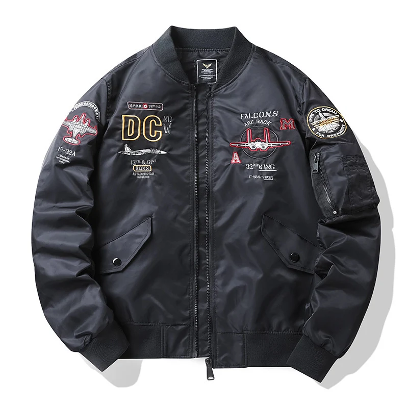 Herren Piloten-Bomberjacke im Vintage-Military-Stil mit gestickten Flugpatches und wasserabweisender Nylonoberfläche Nord Taschen