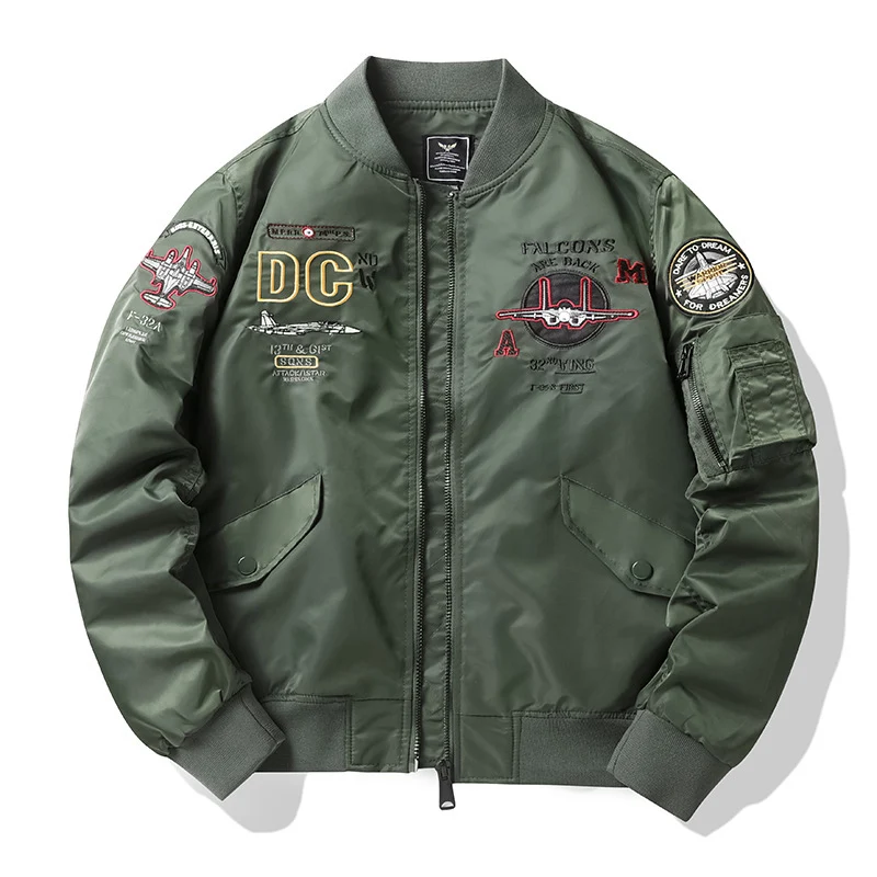 Herren Piloten-Bomberjacke im Vintage-Military-Stil mit gestickten Flugpatches und wasserabweisender Nylonoberfläche Nord Taschen