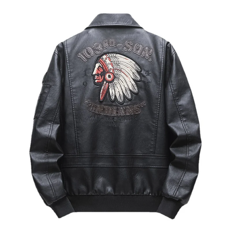 Herren Piloten‑Bomberjacke aus Kunstleder mit gestickten Patches und Rippbündchen Nord Taschen