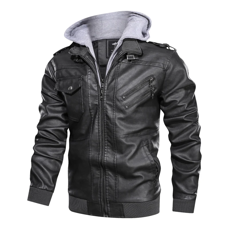 Herren Piloten-Blouson aus Kunstleder mit integriertem Kapuzen-Inlay und Zipper-Details Nord Taschen