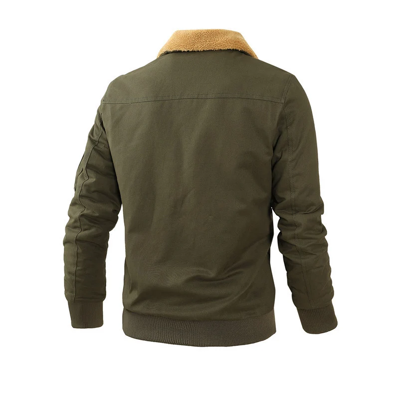 Herren Pilot-Blouson aus robustem Canvas mit Kunstfellkragen und Multitaschen-Design Nord Taschen