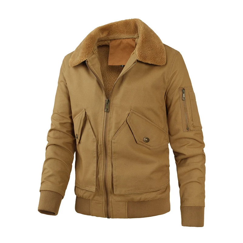 Herren Pilot-Blouson aus robustem Canvas mit Kunstfellkragen und Multitaschen-Design Nord Taschen