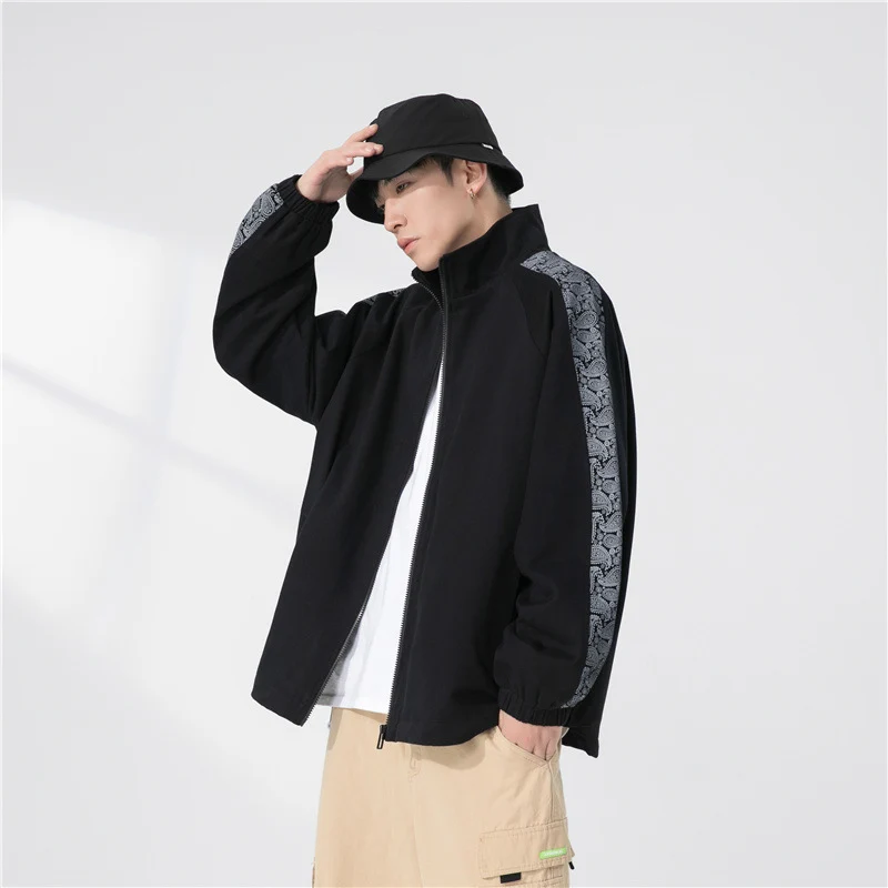 Herren Oversize Übergangsjacke mit Raglanärmeln, Stehkragen und elastischen Bündchen Nord Taschen