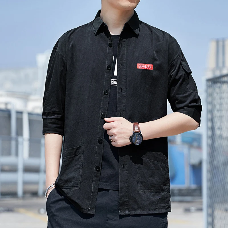 Herren Overshirt‑Hemdjacke im leichten Canvas‑Look mit aufgesetzten Fronttaschen und verkürzten Ärmeln Nord Taschen