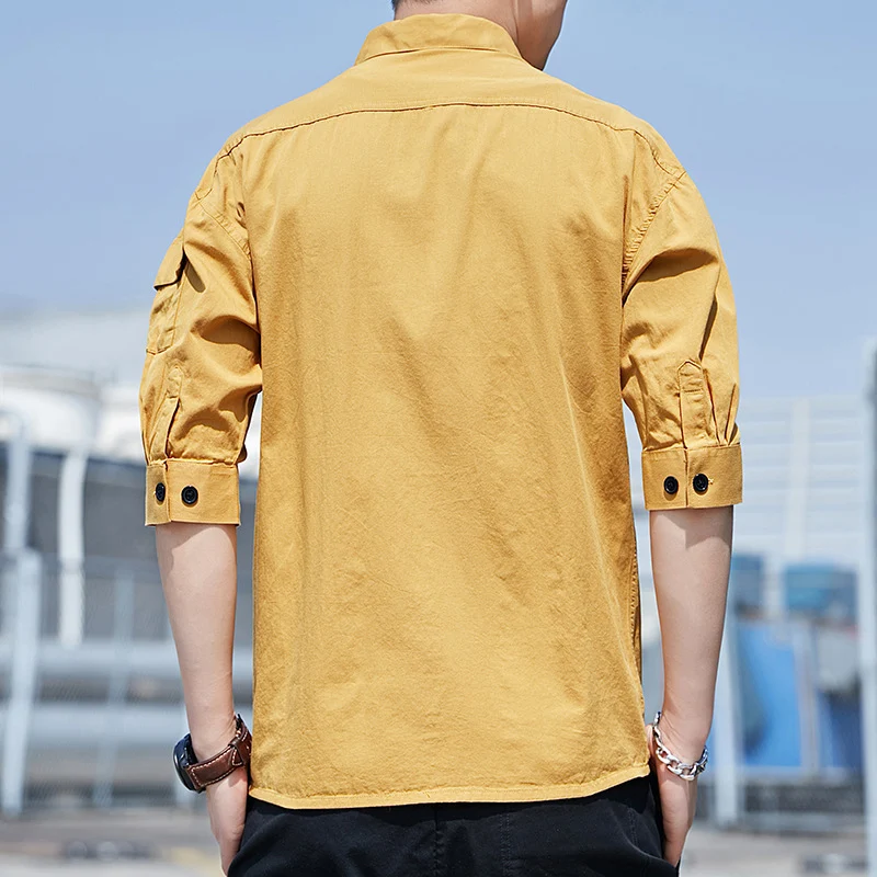 Herren Overshirt‑Hemdjacke im leichten Canvas‑Look mit aufgesetzten Fronttaschen und verkürzten Ärmeln Nord Taschen