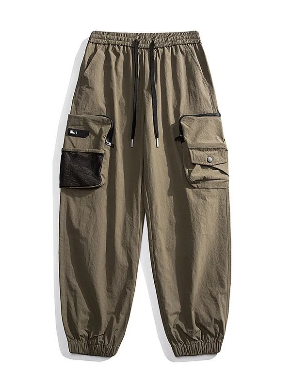 Herren Nylon Utility Cargohose mit elastischem Bund, verstellbarem Gürtel und Pattentaschen Nord Taschen