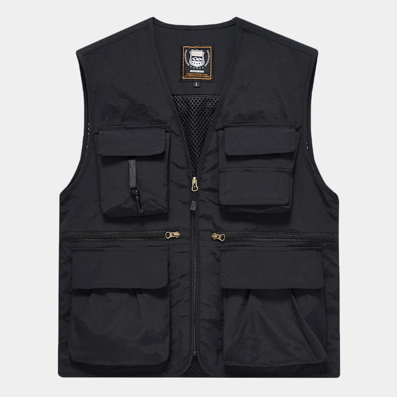 Herren Multitaschen-Anglerweste aus Canvas mit Mesh-Belüftung und Reißverschluss Nord Taschen