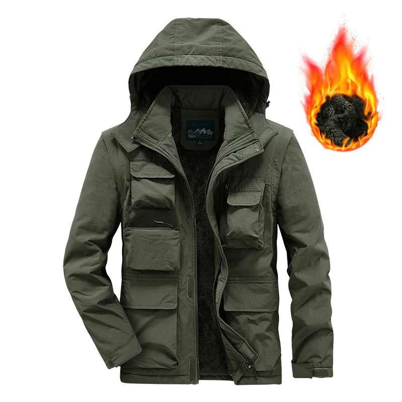 Herren Multifunktionaler Fleece-gefütterter Fieldparka mit Kapuze und Mehrfach-Taschen Nord Taschen
