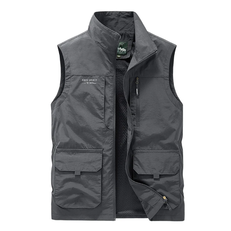Herren multifunktionale Utility-Weste mit Mesh-Futter, Stehkragen und Mehrfachtaschen Nord Taschen
