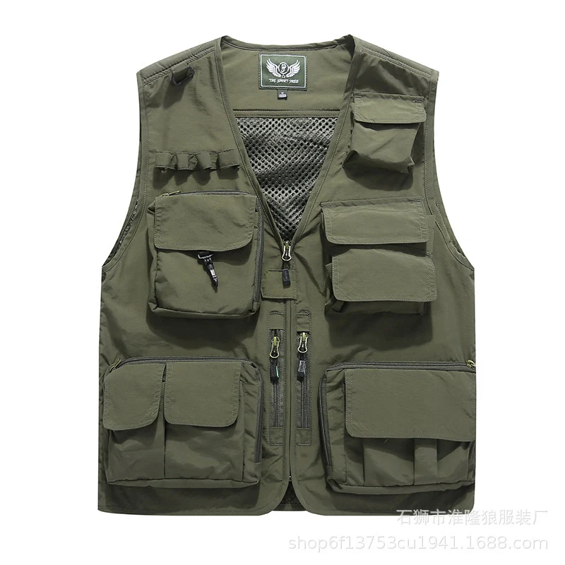 Herren Multifunktionale Utility-Weste mit Mehrfach-Taschen, Mesh‑Futter und Reißverschlussfront Nord Taschen