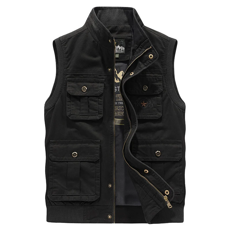 Herren Multifunktionale Canvas-Weste mit Mehrere Außentaschen und Stehkragen Nord Taschen