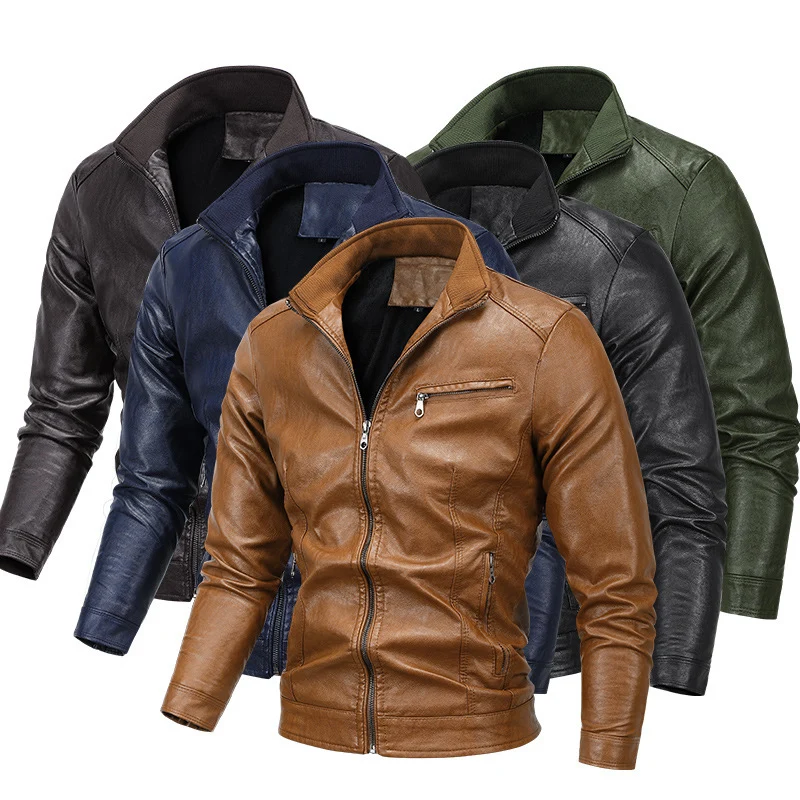Herren Moto-Blouson in Lederoptik mit tailliertem Schnitt, Stehkragen und Reißverschlusstaschen Nord Taschen
