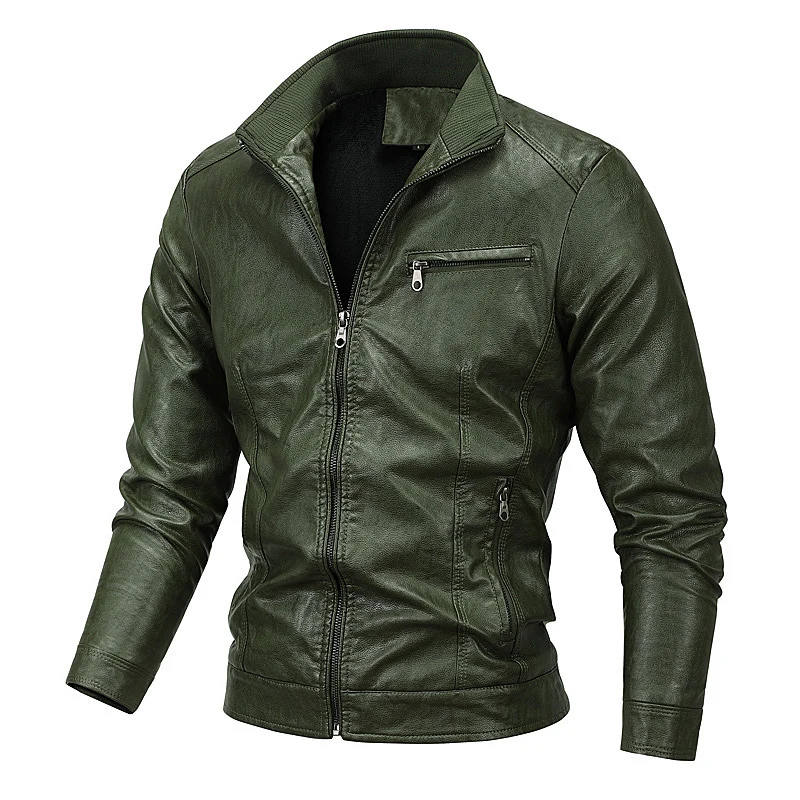 Herren Moto-Blouson in Lederoptik mit tailliertem Schnitt, Stehkragen und Reißverschlusstaschen Nord Taschen