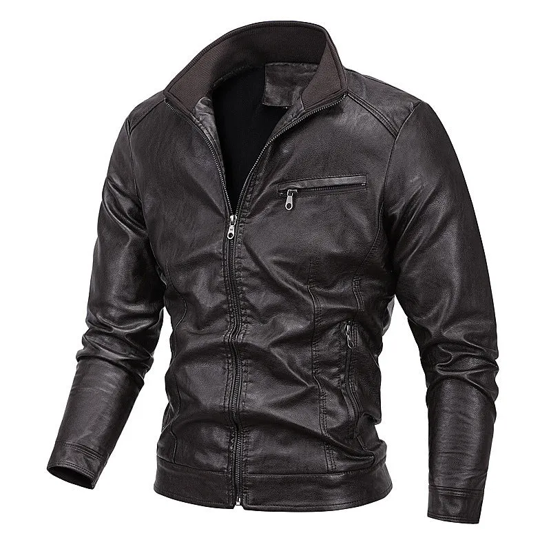 Herren Moto-Blouson in Lederoptik mit tailliertem Schnitt, Stehkragen und Reißverschlusstaschen Nord Taschen