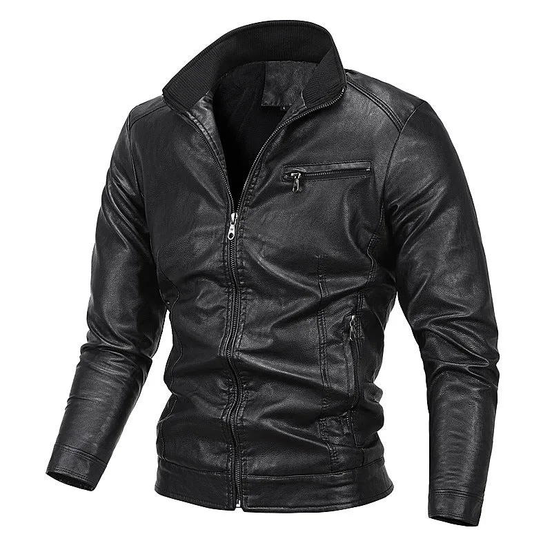 Herren Moto-Blouson in Lederoptik mit tailliertem Schnitt, Stehkragen und Reißverschlusstaschen Nord Taschen