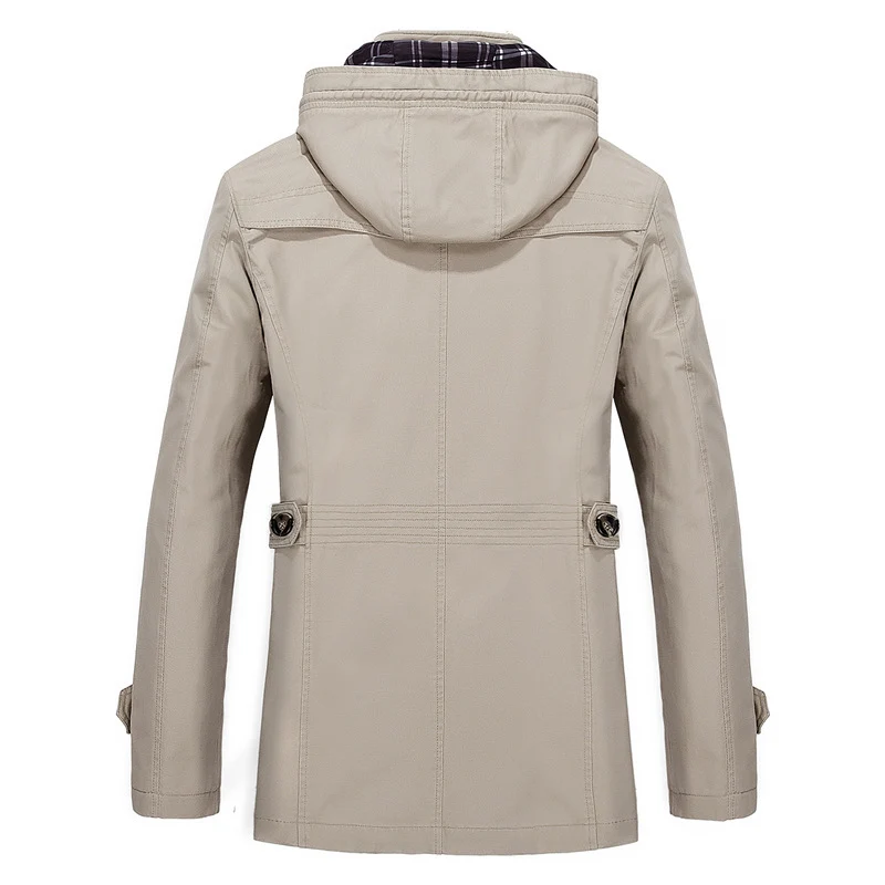 Herren mittellanger Kapuzenparka mit kariertem Innenfutter und verdeckter Zip‑Knopfleiste Nord Taschen