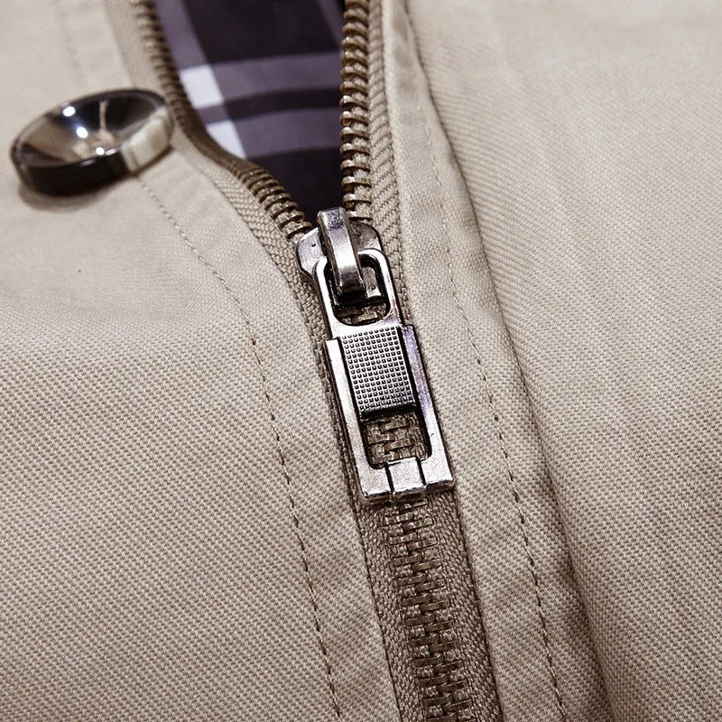 Herren mittellanger Kapuzenparka mit kariertem Innenfutter und verdeckter Zip‑Knopfleiste Nord Taschen