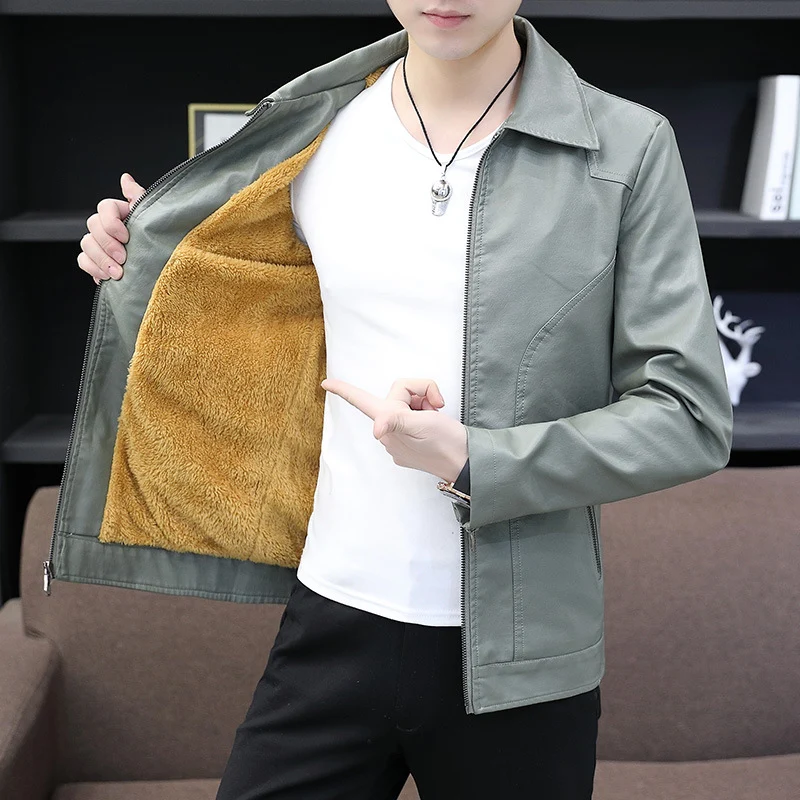 Herren Minimalistisches Lederoptik-Zip-Blouson mit ergonomischen Nahtlinien und Hemdkragen Nord Taschen