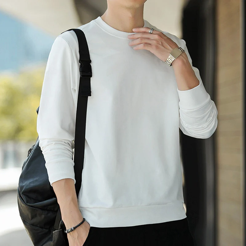Herren Minimalistisches Baumwoll-Sweatshirt mit Rundhals und gerippten Bündchen Nord Taschen