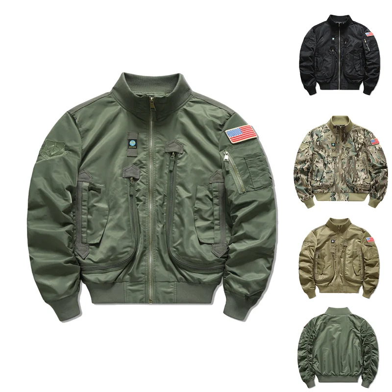 Herren Flieger-Bomberjacke im Militärstil mit Multifunktions-Taschen Nord Taschen