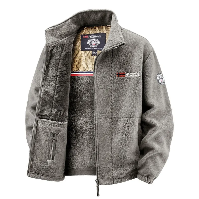 Herren Fleecejacke mit Teddy-Innenfutter, hohem Stehkragen und Reißverschlusstaschen Nord Taschen