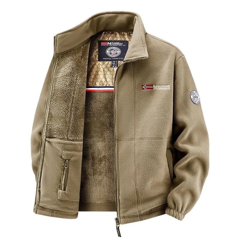 Herren Fleecejacke mit Teddy-Innenfutter, hohem Stehkragen und Reißverschlusstaschen Nord Taschen