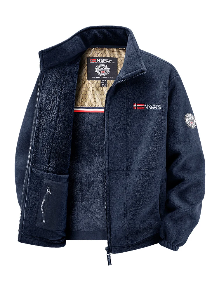 Herren Fleecejacke mit Teddy-Innenfutter, hohem Stehkragen und Reißverschlusstaschen Nord Taschen