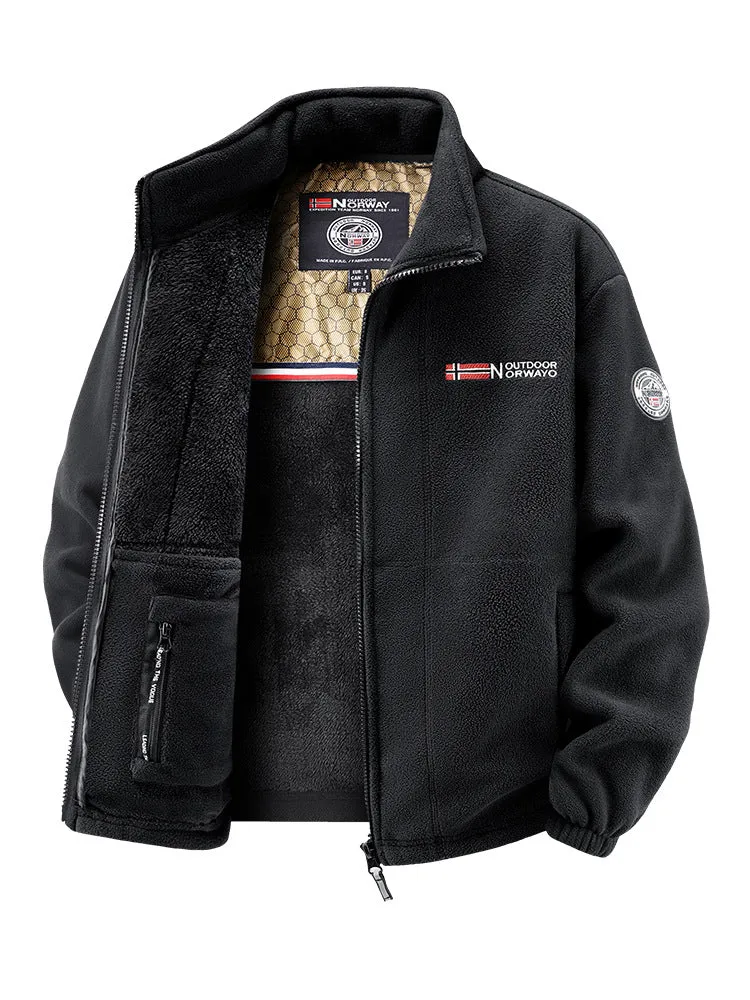 Herren Fleecejacke mit Teddy-Innenfutter, hohem Stehkragen und Reißverschlusstaschen Nord Taschen