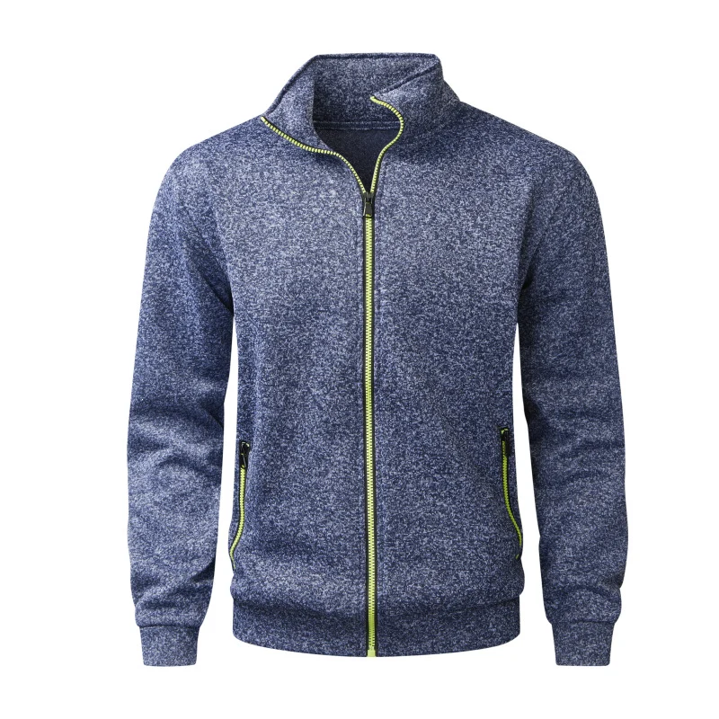 Herren Fleece-Strickjacke mit durchgehendem Reißverschluss, Stehkragen & Neon-Kontrastdetails Nord Taschen