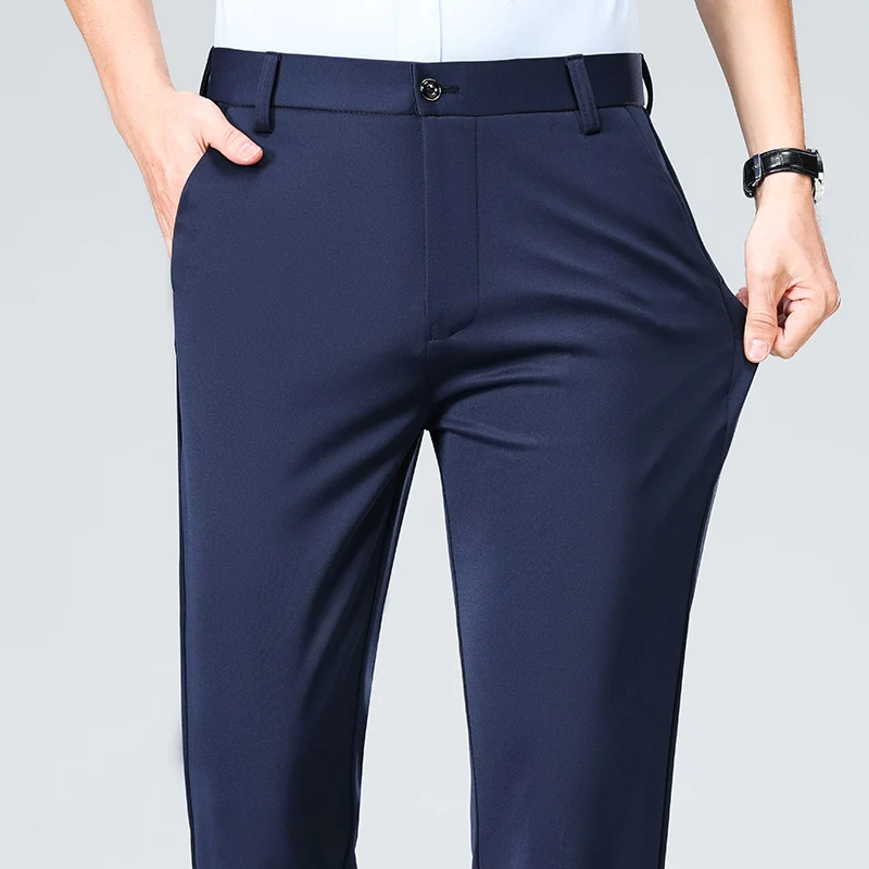 Herren Elegante gerade geschnittene Stretch-Businesshose mit Bügelfalte Nord Taschen