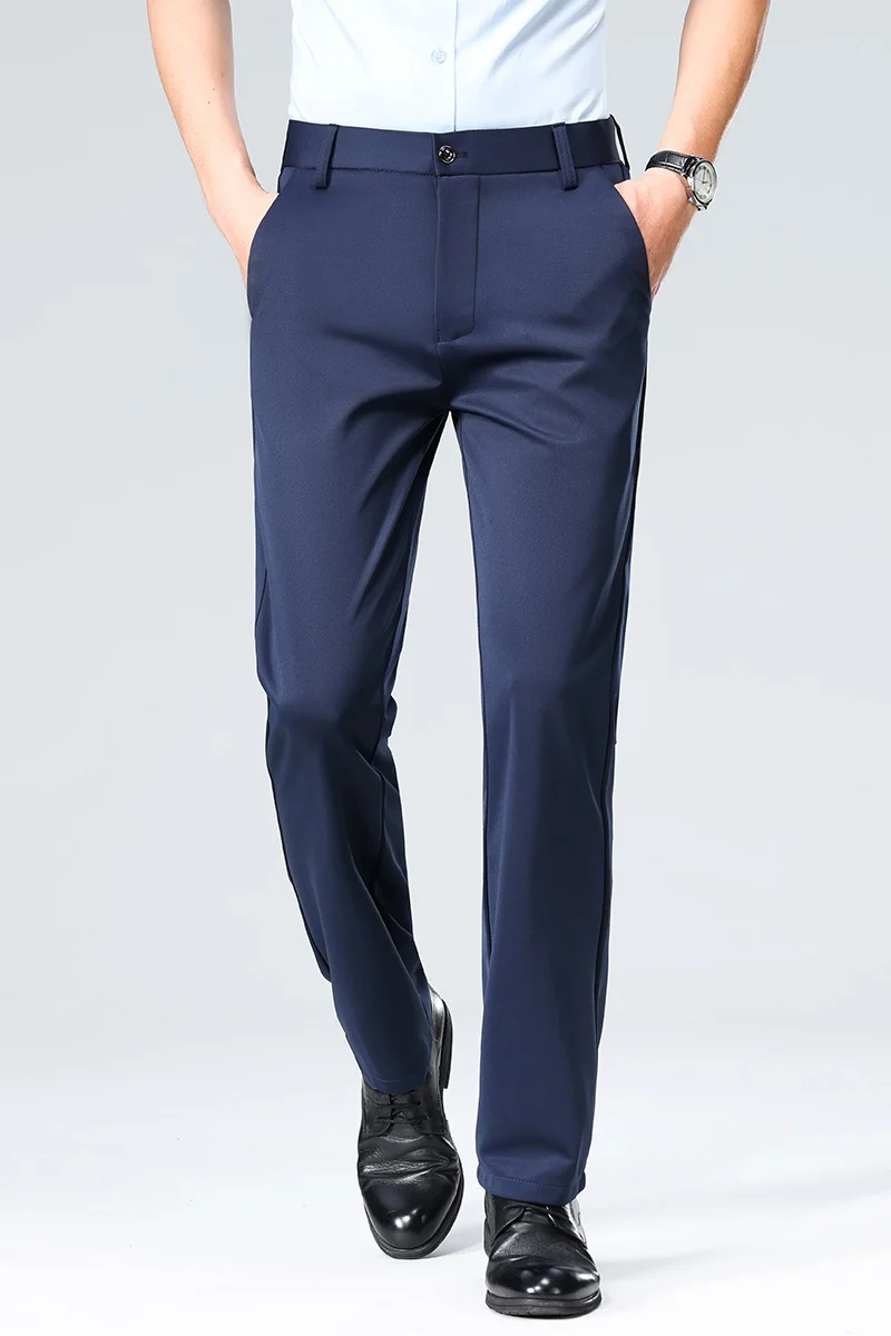Herren Elegante gerade geschnittene Stretch-Businesshose mit Bügelfalte Nord Taschen