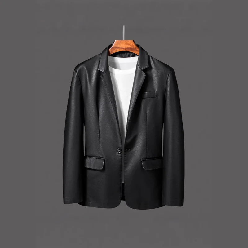 Herren Einreihiger Blazer aus Lederimitat mit Notch-Revers und Pattentaschen Nord Taschen