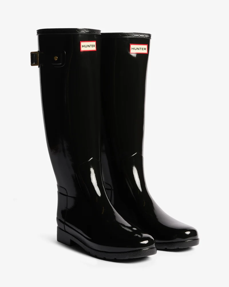Refinded Gold Trim Tall Gloss Gummistiefel Schwarz (Damen)