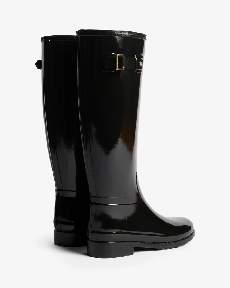 Refinded Gold Trim Tall Gloss Gummistiefel Schwarz (Damen)