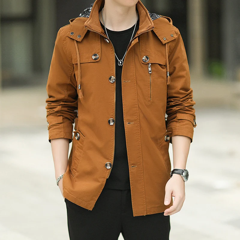 Herren leichter Canvas-Fieldparka mit Kapuze, Brustreißverschluss und verstellbaren Taillenlaschen Nord Taschen