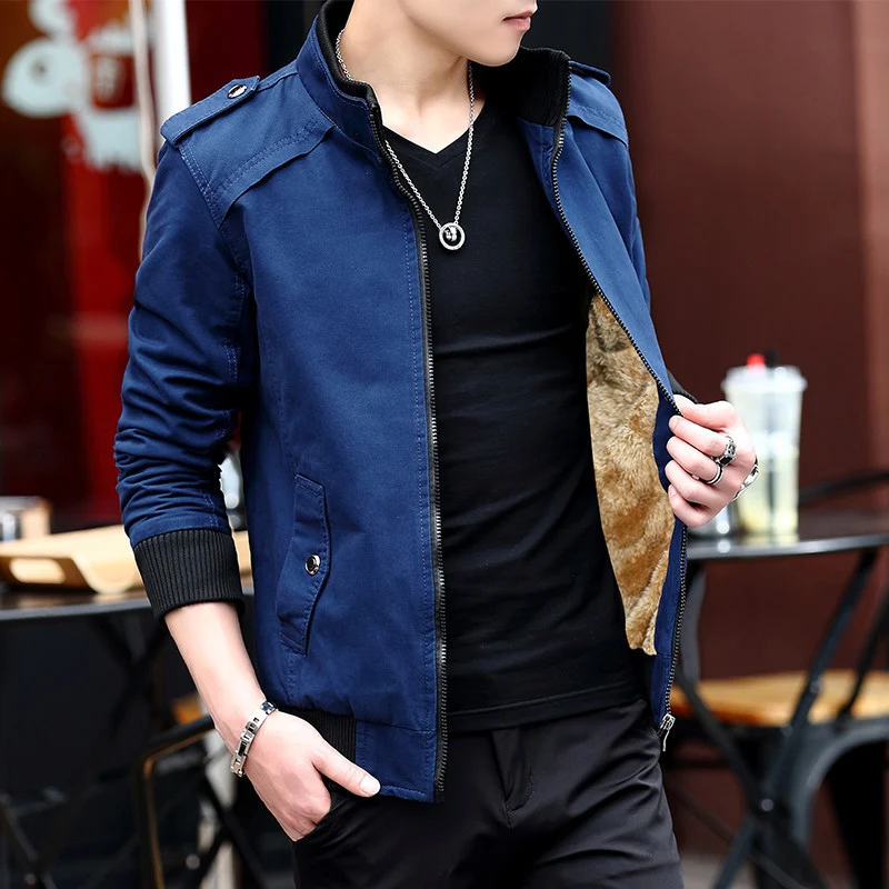 Herren leichter Canvas‑Bomber mit Teddyfleece‑Innenfutter, Epauletten und Rippbündchen Nord Taschen