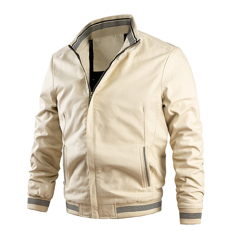 Herren Leichter Canvas-Bomber mit gestreiften Rippbündchen und Stehkragen Nord Taschen