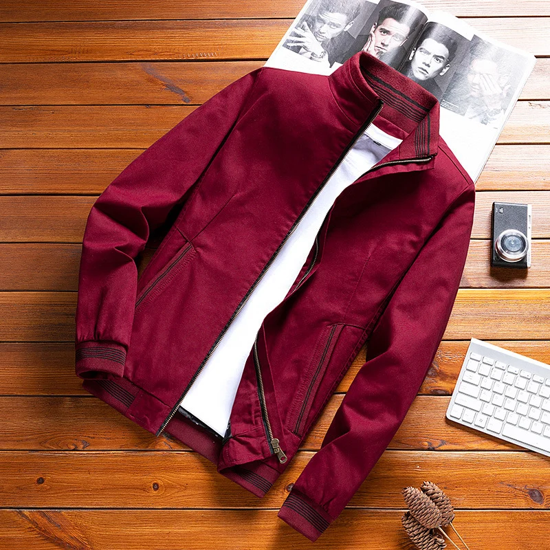 Herren leichter Canvas-Bomber mit gestreiften Rippbündchen, Stehkragen und Reißverschlusstaschen Nord Taschen