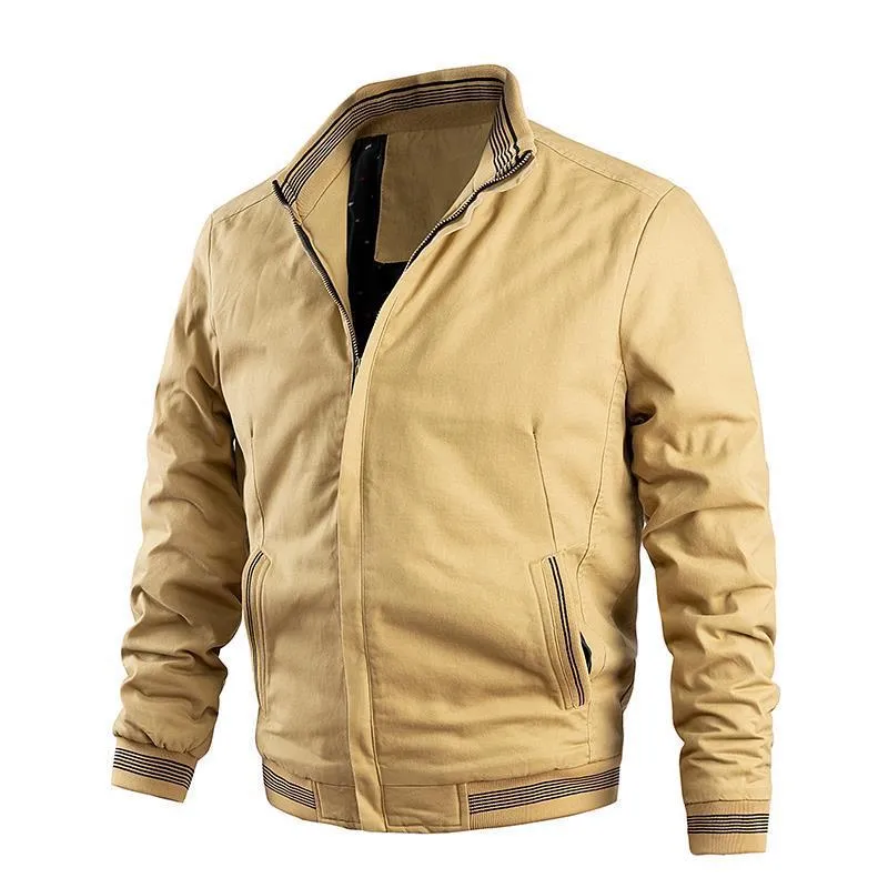 Herren leichter Canvas-Bomber im Retro-Pilotencut mit gestreiften Rippbündchen und verdeckter Reißverschluss Nord Taschen