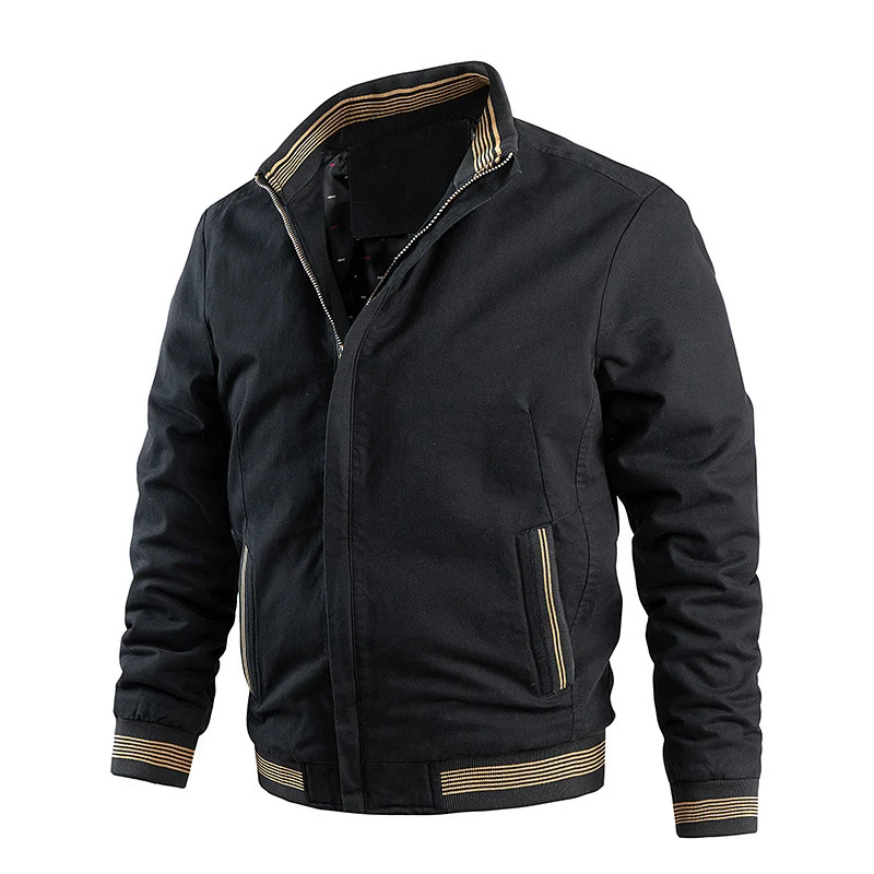 Herren leichter Canvas-Bomber im Retro-Pilotencut mit gestreiften Rippbündchen und verdeckter Reißverschluss Nord Taschen
