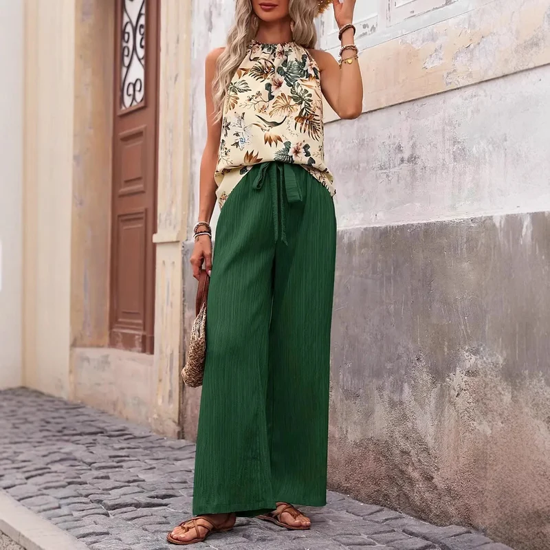 Damen weite Leinenhose mit Kordelzug und Faltenoptik Nord Taschen