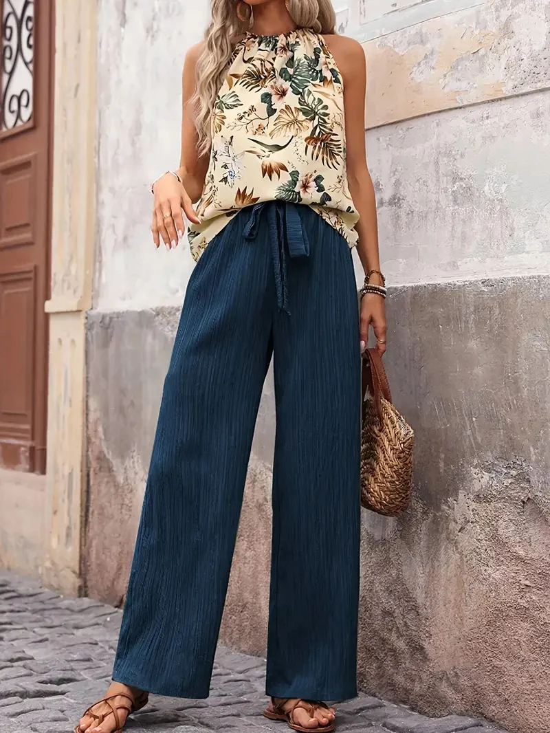 Damen weite Leinenhose mit Kordelzug und Faltenoptik Nord Taschen