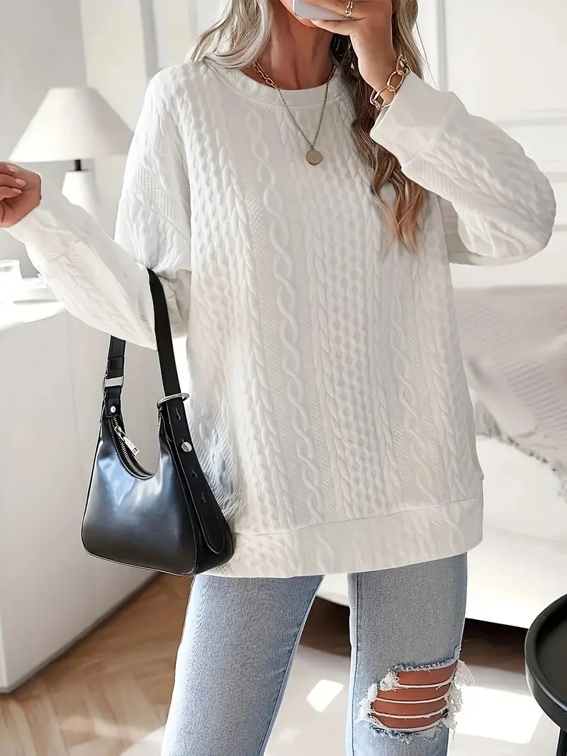 Damen Oversize Strick‑Sweatshirt mit Zopfmuster und geripptem Saum Nord Taschen